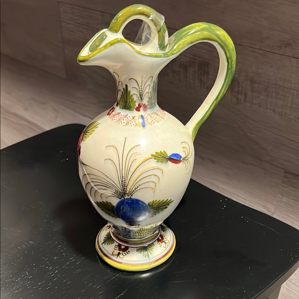 Hand-Painted Vintage Italian signed Ceramic Pitcher with Floral Design